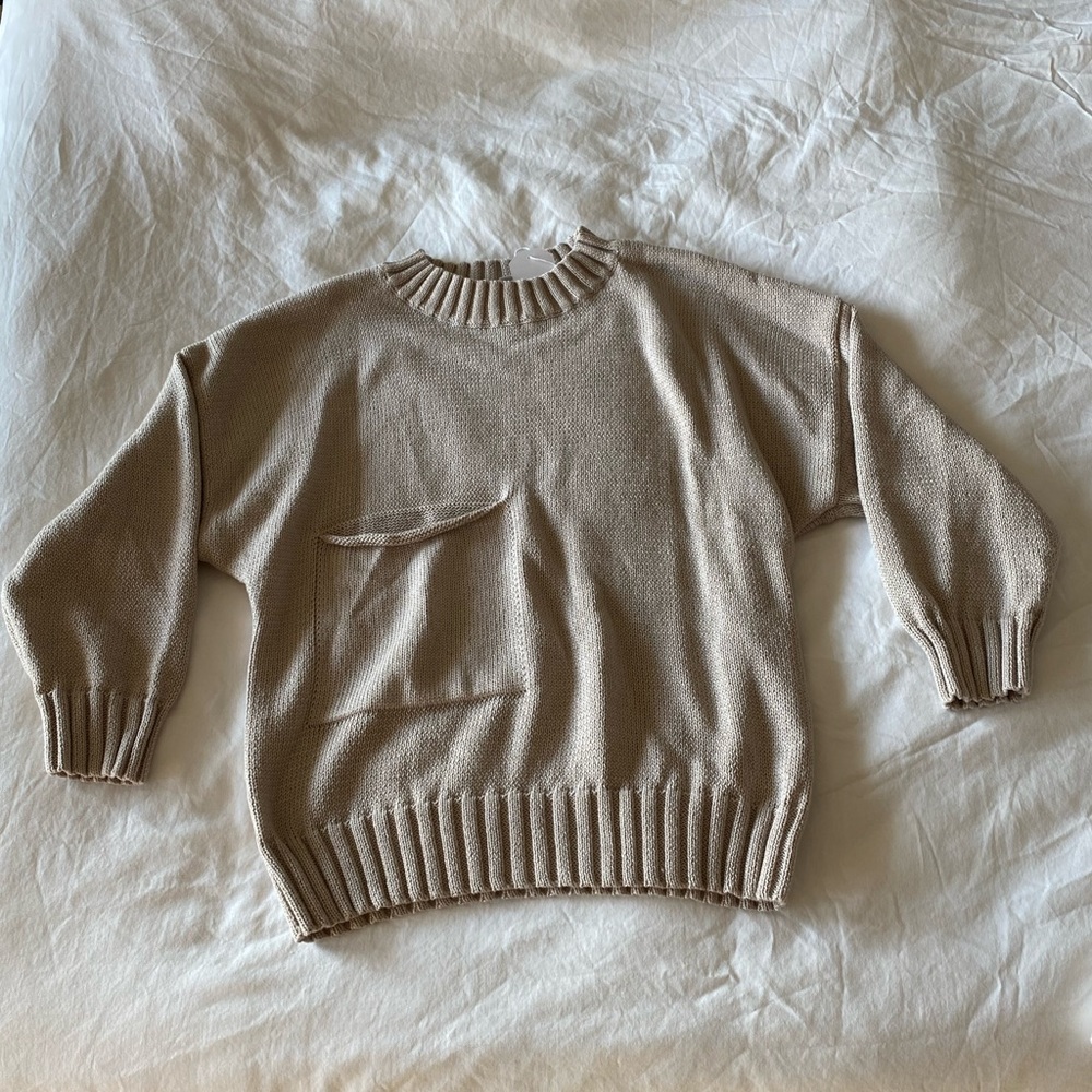Oversized Ivory Pocket Front Sweater